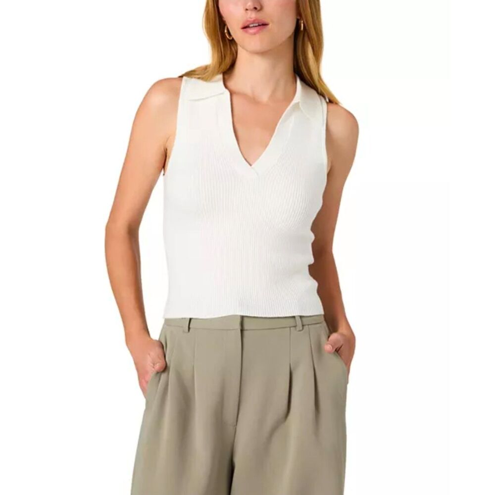 French Connection White Coysoft V Neck Knit Tank Top Size Large NWT